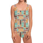 Tropical Tiki Pattern Print One Piece Swimsuit