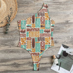 Tropical Tiki Pattern Print One Shoulder Bodysuit
