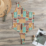 Tropical Tiki Pattern Print One Shoulder Bodysuit