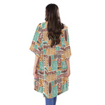 Tropical Tiki Pattern Print Open Front Beach Cover Up