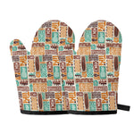 Tropical Tiki Pattern Print Oven Mitts