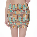 Tropical Tiki Pattern Print Pencil Mini Skirt