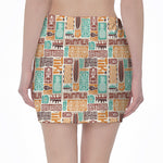 Tropical Tiki Pattern Print Pencil Mini Skirt
