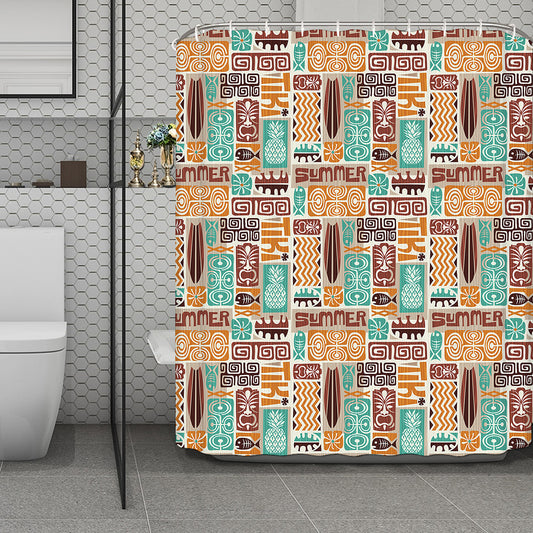 Tropical Tiki Pattern Print Polyester Shower Curtain