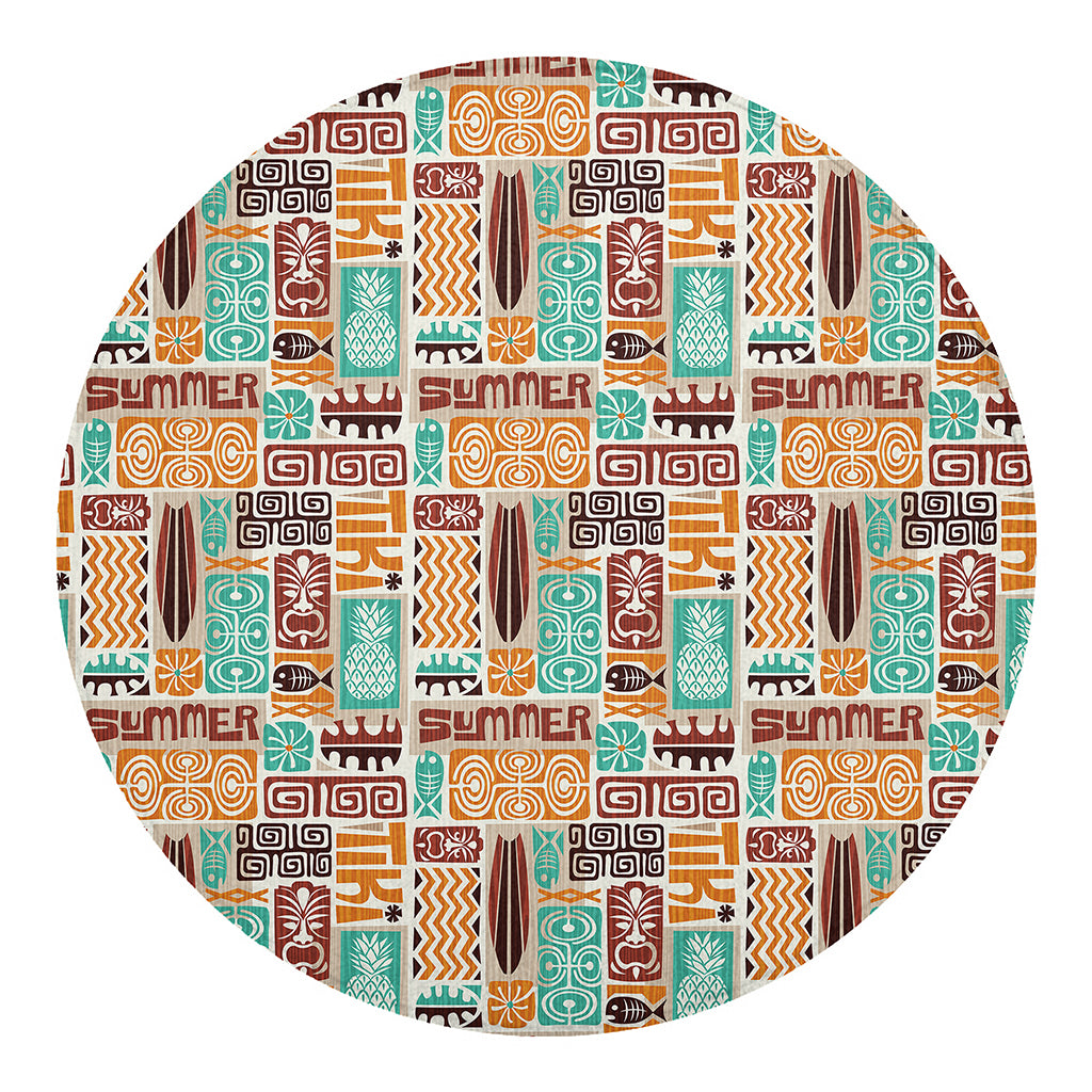 Tropical Tiki Pattern Print Round Blanket
