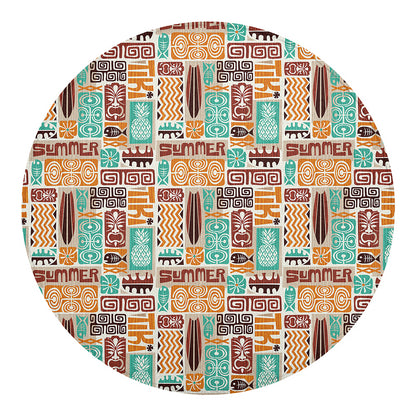 Tropical Tiki Pattern Print Round Blanket