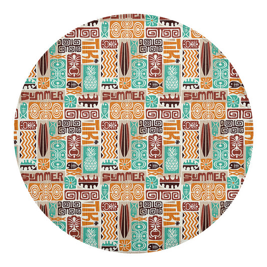 Tropical Tiki Pattern Print Round Blanket