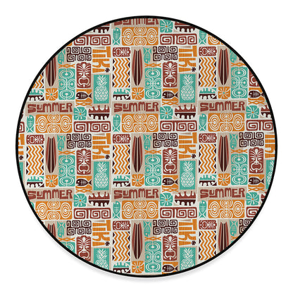 Tropical Tiki Pattern Print Round Floor Mat