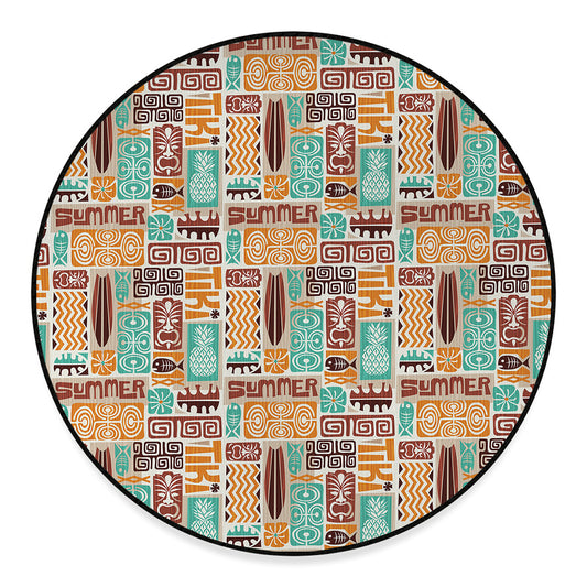 Tropical Tiki Pattern Print Round Floor Mat