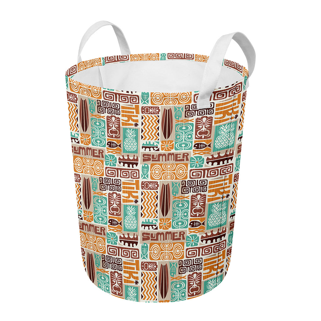Tropical Tiki Pattern Print Round Laundry Basket
