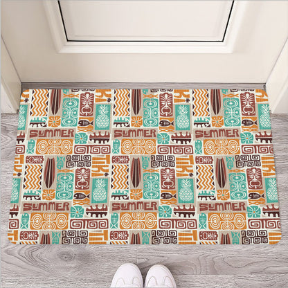 Tropical Tiki Pattern Print Rubber Doormat