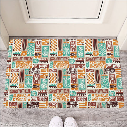 Tropical Tiki Pattern Print Rubber Doormat