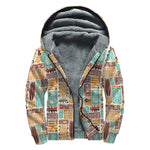 Tropical Tiki Pattern Print Sherpa Lined Zip Up Hoodie