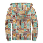 Tropical Tiki Pattern Print Sherpa Lined Zip Up Hoodie