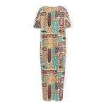 Tropical Tiki Pattern Print Short Sleeve Long Nightdress