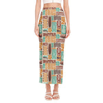 Tropical Tiki Pattern Print Side Slit Maxi Skirt