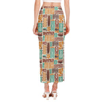Tropical Tiki Pattern Print Side Slit Maxi Skirt