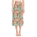 Tropical Tiki Pattern Print Side Slit Midi Skirt