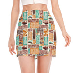 Tropical Tiki Pattern Print Side Slit Mini Skirt