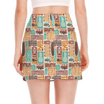 Tropical Tiki Pattern Print Side Slit Mini Skirt