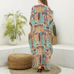 Tropical Tiki Pattern Print Silk V-Neck Kaftan Dress