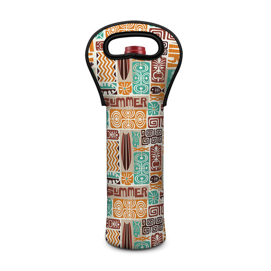 Tropical Tiki Pattern Print Single Neoprene Wine Tote