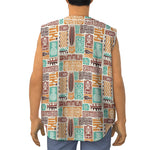 Tropical Tiki Pattern Print Sleeveless Baseball Jersey