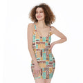 Tropical Tiki Pattern Print Sleeveless Bodycon Dress