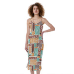 Tropical Tiki Pattern Print Slim Fit Midi Cami Dress