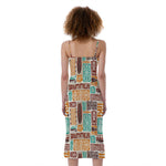 Tropical Tiki Pattern Print Slim Fit Midi Cami Dress