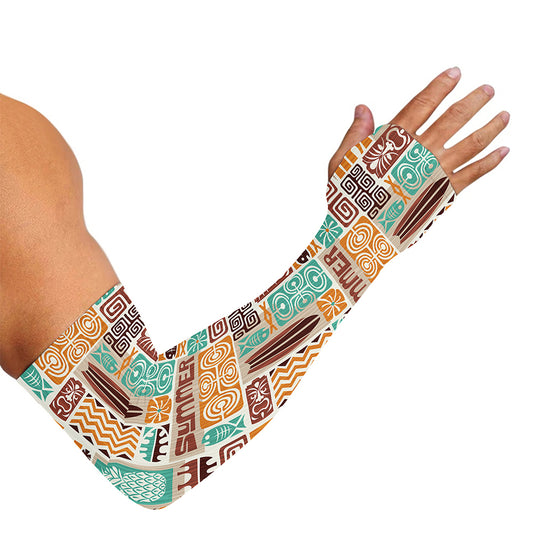 Tropical Tiki Pattern Print Sun Protection Arm Sleeves