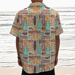 Tropical Tiki Pattern Print Textured Short Sleeve Shirt