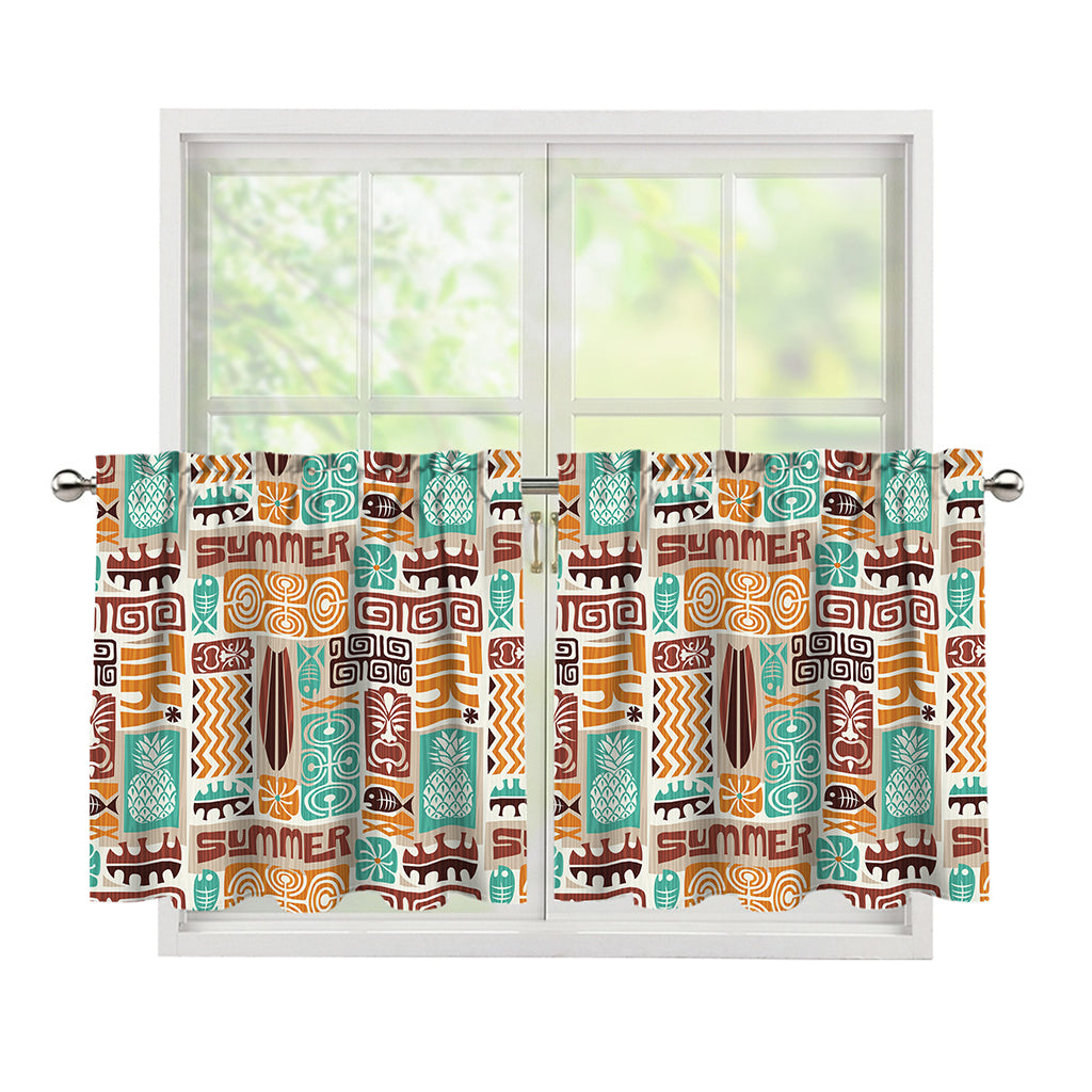 Tropical Tiki Pattern Print Tier Curtains