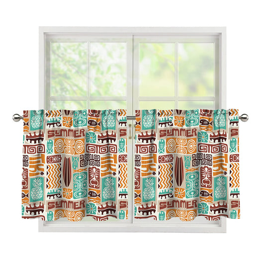 Tropical Tiki Pattern Print Tier Curtains