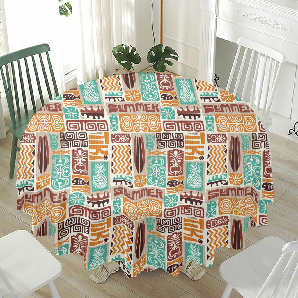 Tropical Tiki Pattern Print Waterproof Round Tablecloth