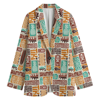 Tropical Tiki Pattern Print Women's Blazer