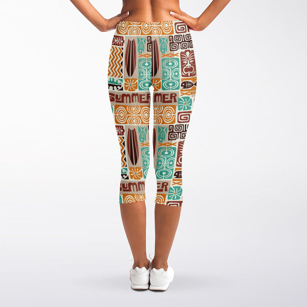 Tropical Tiki Pattern Print Women's Capri Leggings
