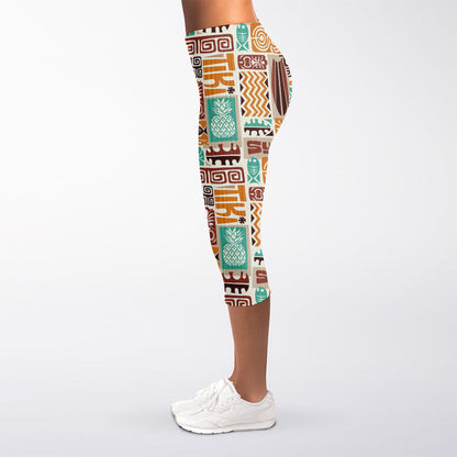 Tropical Tiki Pattern Print Women's Capri Leggings