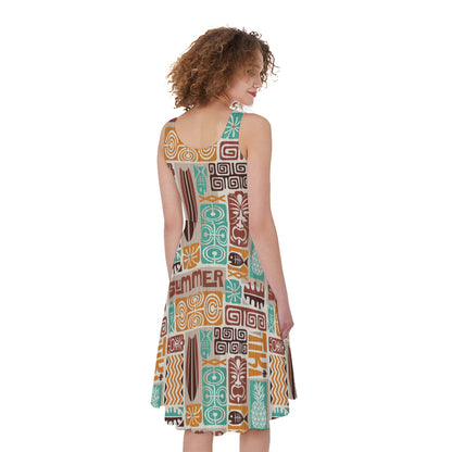 Tropical Tiki Pattern Print Women's Sleeveless Dress
