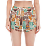 Tropical Tiki Pattern Print Women's Split Running Shorts
