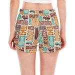Tropical Tiki Pattern Print Women's Split Running Shorts