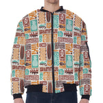 Tropical Tiki Pattern Print Zip Sleeve Bomber Jacket