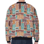 Tropical Tiki Pattern Print Zip Sleeve Bomber Jacket