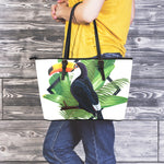 Tropical Toco  Toucan Print Leather Tote Bag