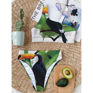 Tropical Toco  Toucan Print One Shoulder Bikini Top