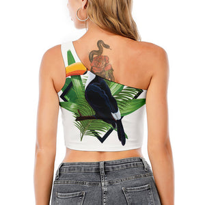 Tropical Toco  Toucan Print One Shoulder Crop Top