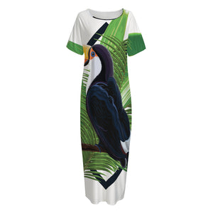 Tropical Toco  Toucan Print Short Sleeve Long Nightdress