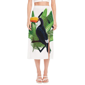 Tropical Toco  Toucan Print Side Slit Midi Skirt