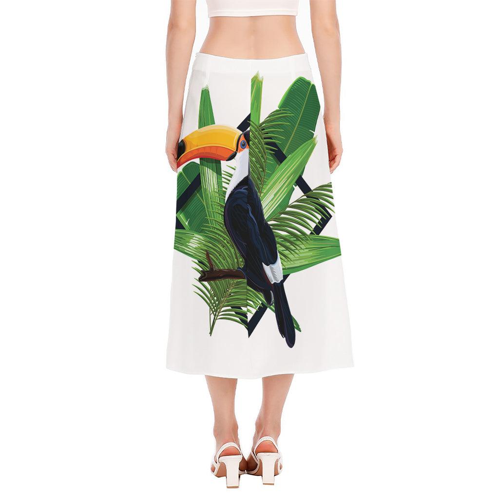 Tropical Toco  Toucan Print Side Slit Midi Skirt