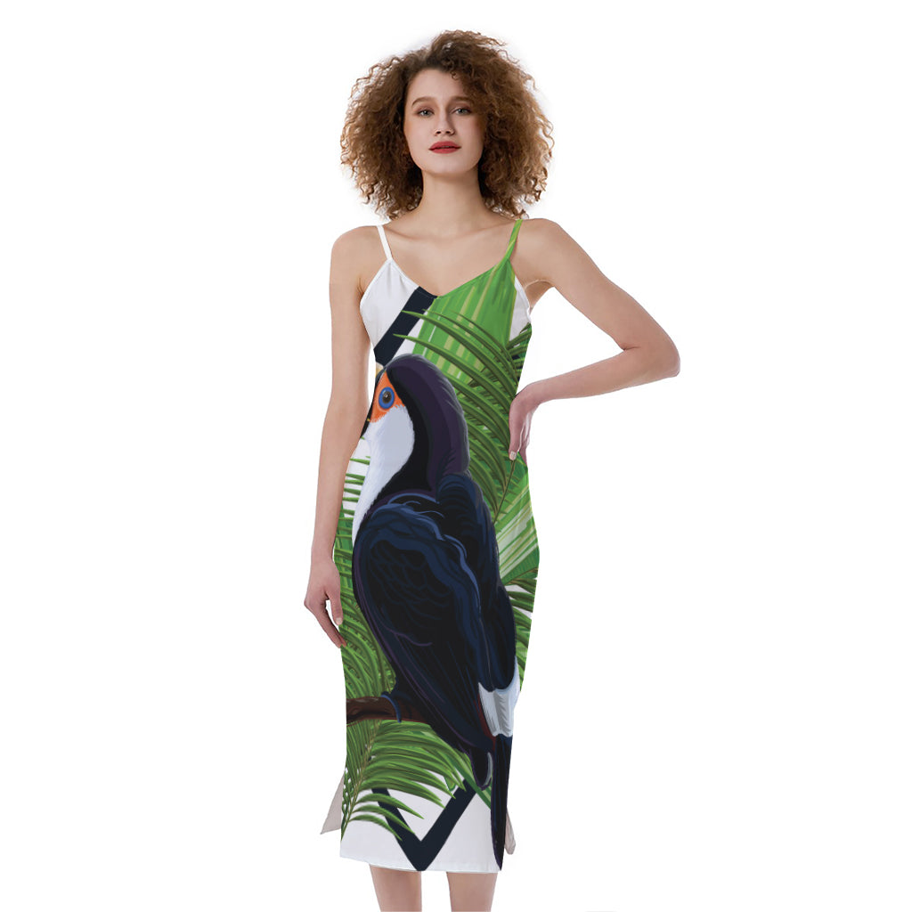 Tropical Toco  Toucan Print Slim Fit Midi Cami Dress